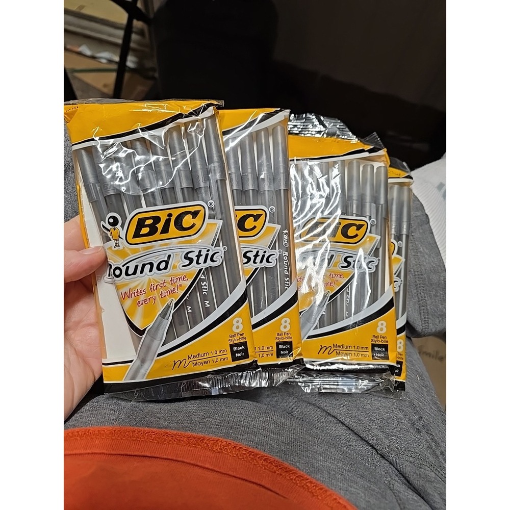 BIC Round Stic Ball Pen Medium 1.0 mm Black Pack of 8 - Brand New 4 Packs Total